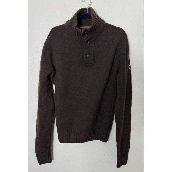 Barbour D1463 Chunky Button Neck Dr.Brown 100% Lambswool Men’s Sweater Size S - Picture 1 of 7